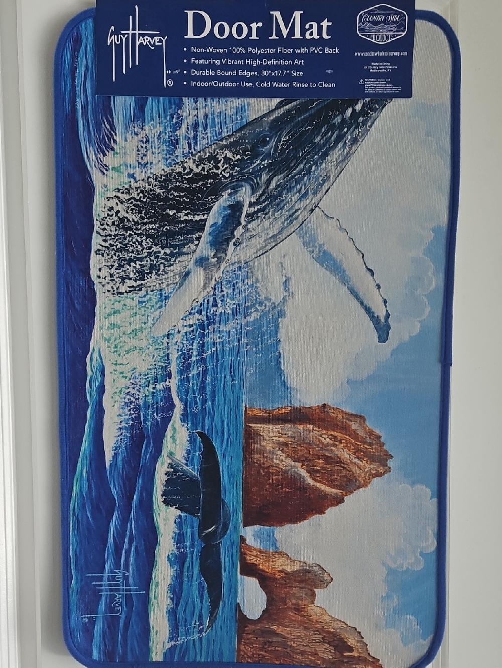 Guy Harvey Blue Whale Breach Door Mat